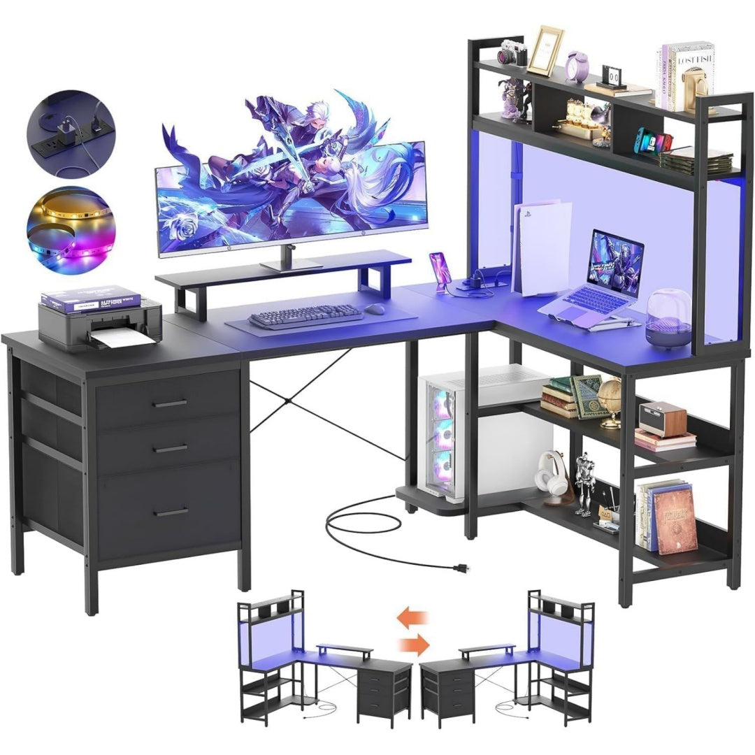 Scrivania iSunirm Scrivania portaoggetti, scrivania da gioco con luci a LED, scrivani