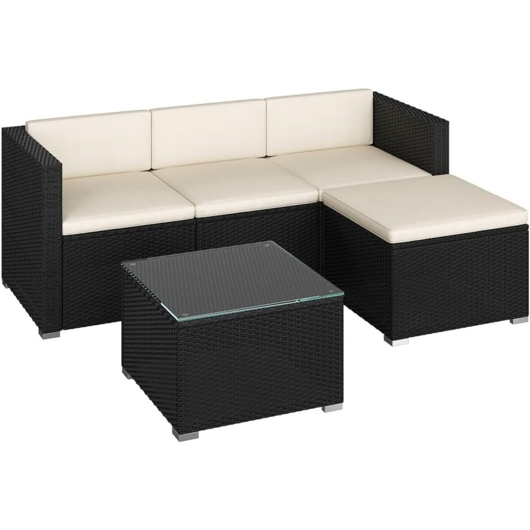Divano Set Mobili da Giardino 5 Pezzi in Rattan PE, 2 Divani Angolari, D