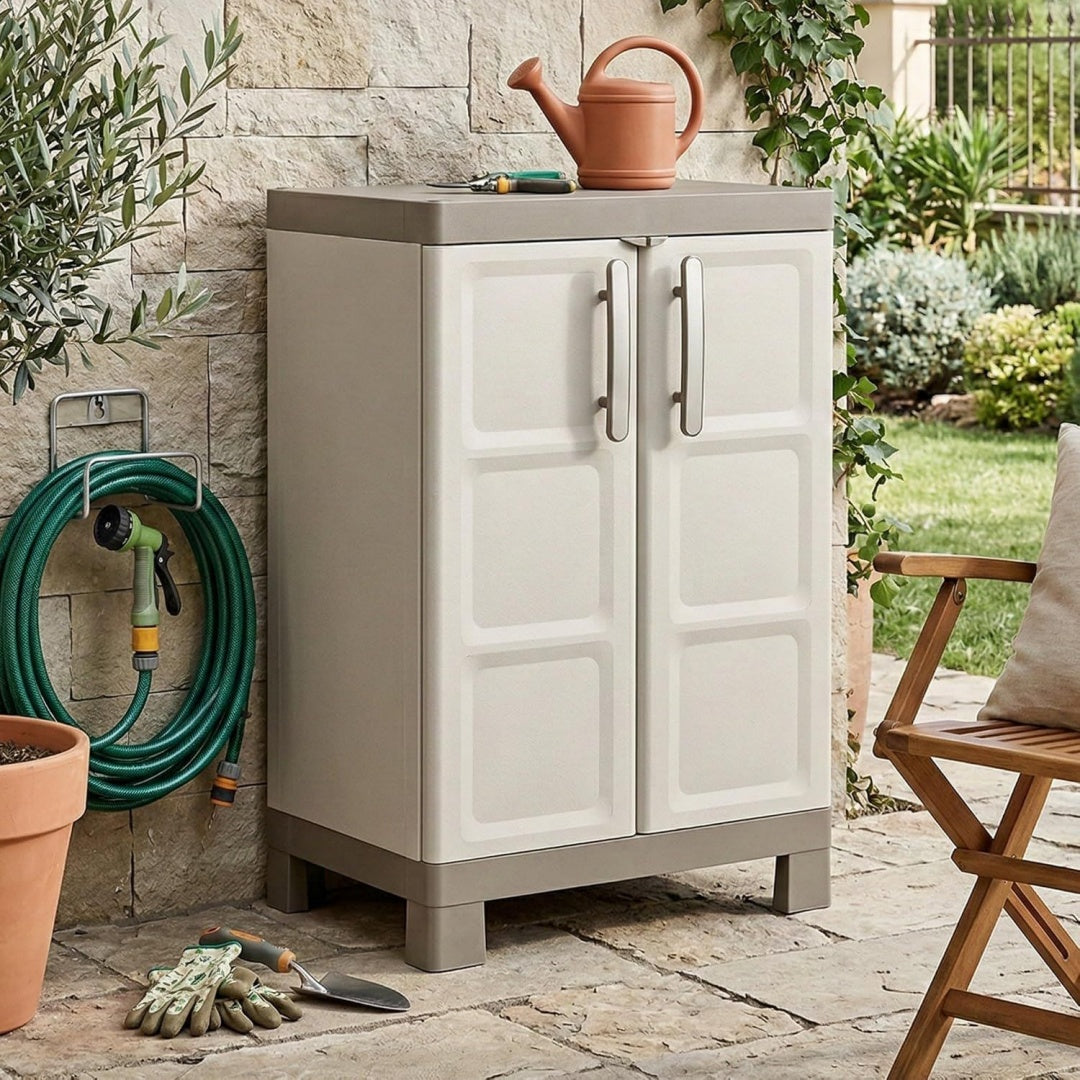 Armadio Dmora Armadio Basso Excellence, 2 Ripiani Regolabili, Beige/Tortora, 65x45x